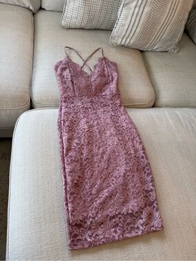Windsor Mauve Pink Lace Midi Dress with Crisscross Straps